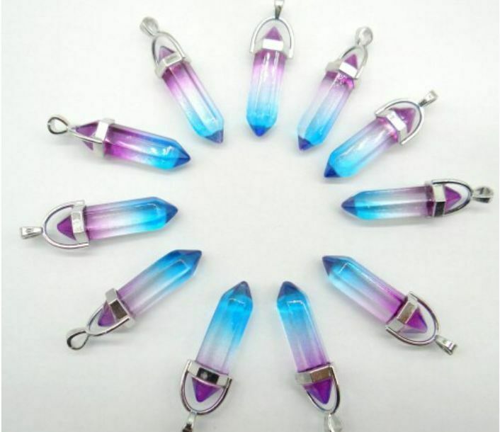 Rainbow Aura Quartz Crystal Point Healing Pendulum Reiki Pillar Pendant Necklace