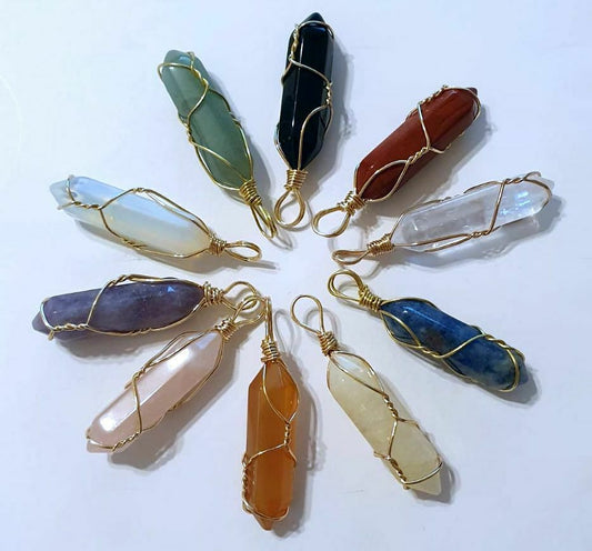 10 Quartz Crystal Point Gold Plt Wire Wrapped Healing Pendulum Pendant Wholesale