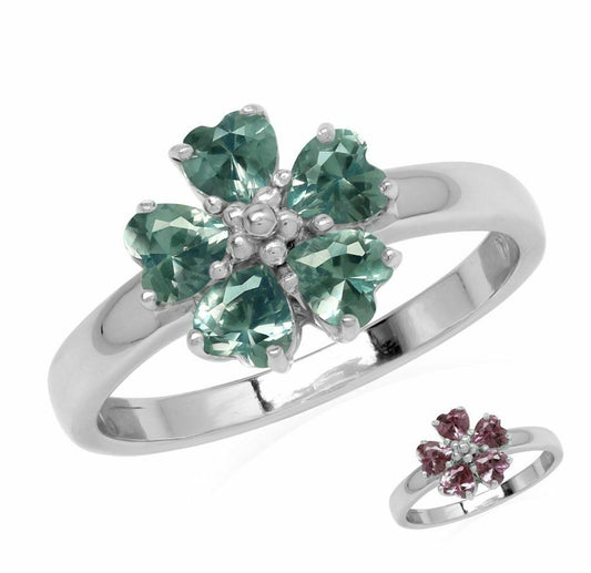 Color Change Alexandrite 925 Sterling Silver Heart Flower Ring