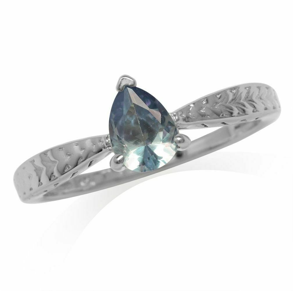 Pear Shape Color Change Alexandrite 925 Sterling Silver Engagement ring- USA Sz 11