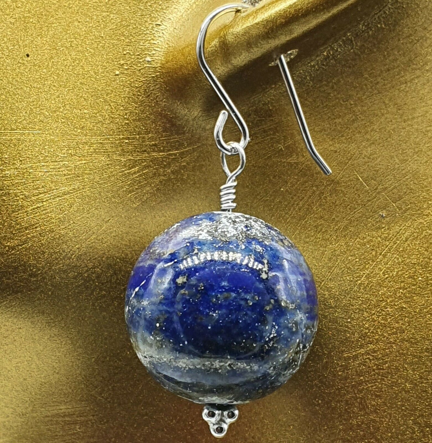 Lapis Lazuli Large Beads 925 Sterling Silver Earrings