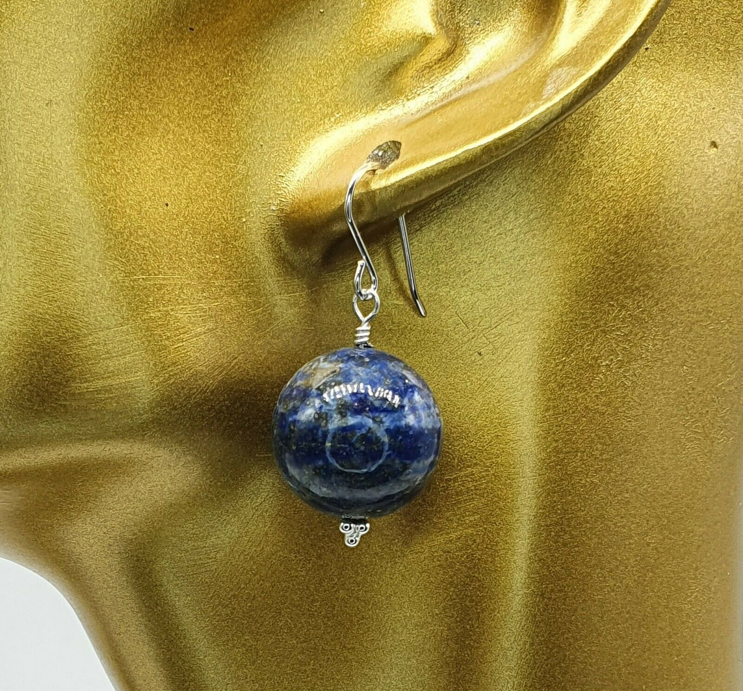 Lapis Lazuli Large Beads 925 Sterling Silver Earrings