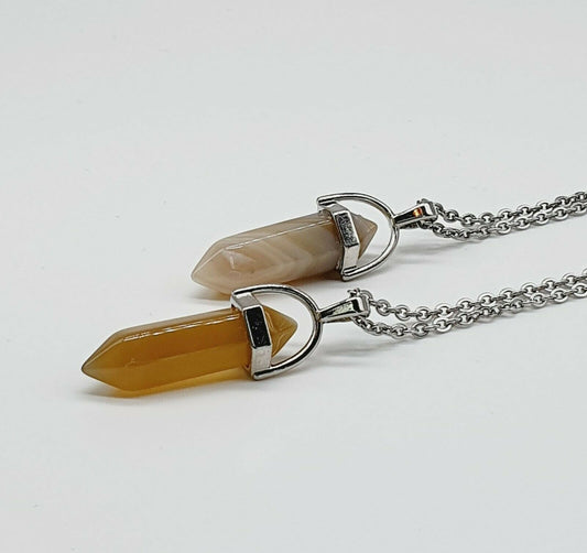 Smoky Agate Healing Crystal Point Reiki Chakra Stone Stainless Steel Chain