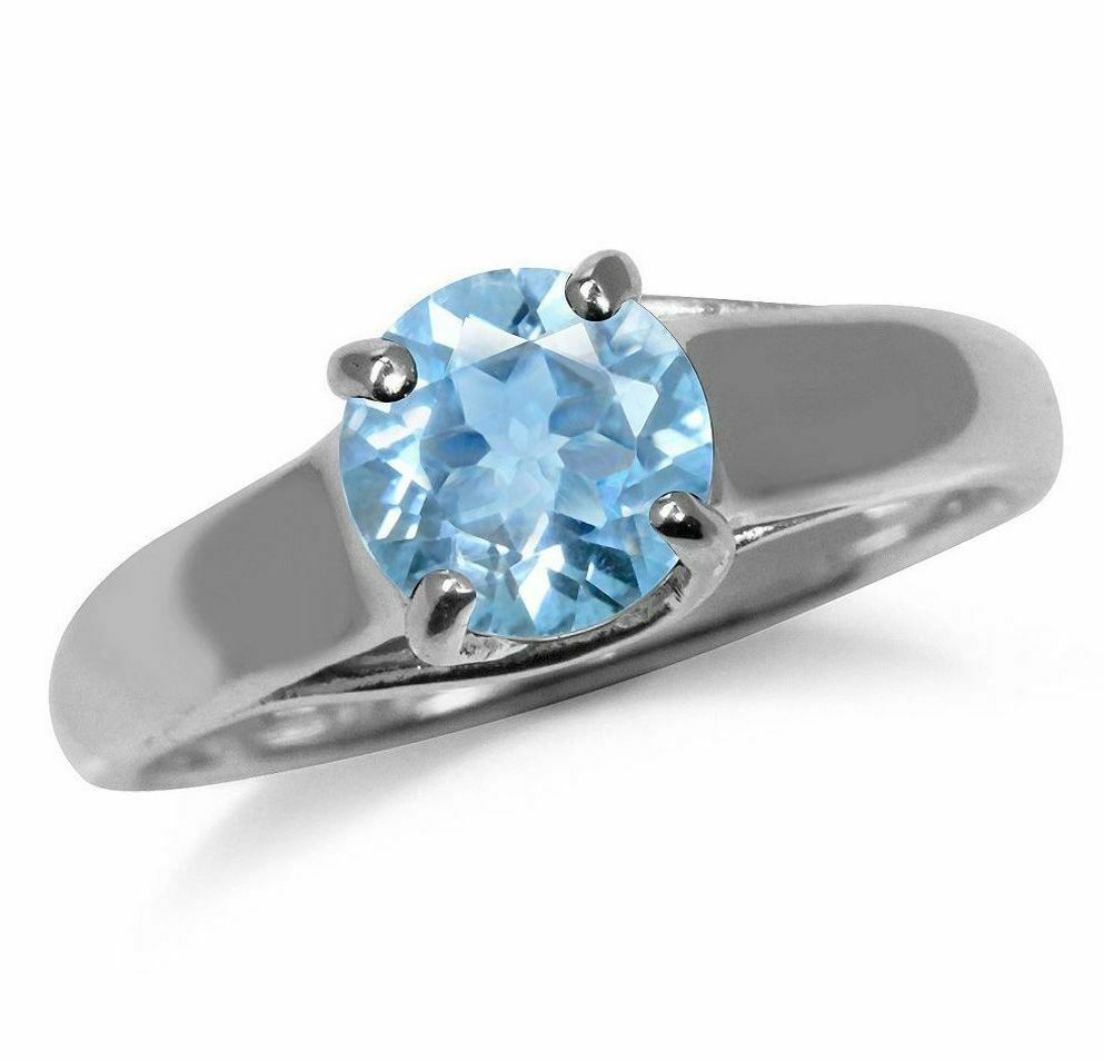 1.56ct. Genuine Round Shape Blue Topaz 925 Sterling Silver Solitaire Ring-Sz 10