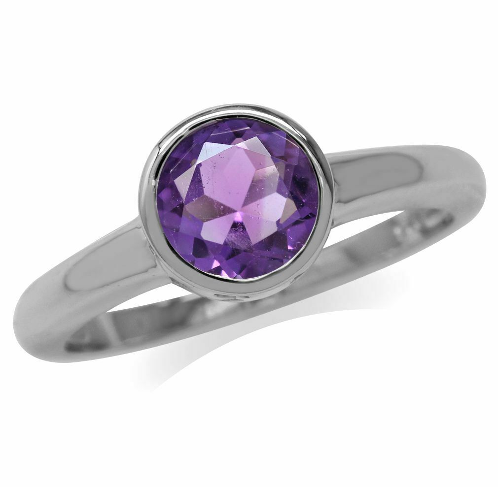 7MM Round Natural African Amethyst 925 Sterling Silver Solitair Ring