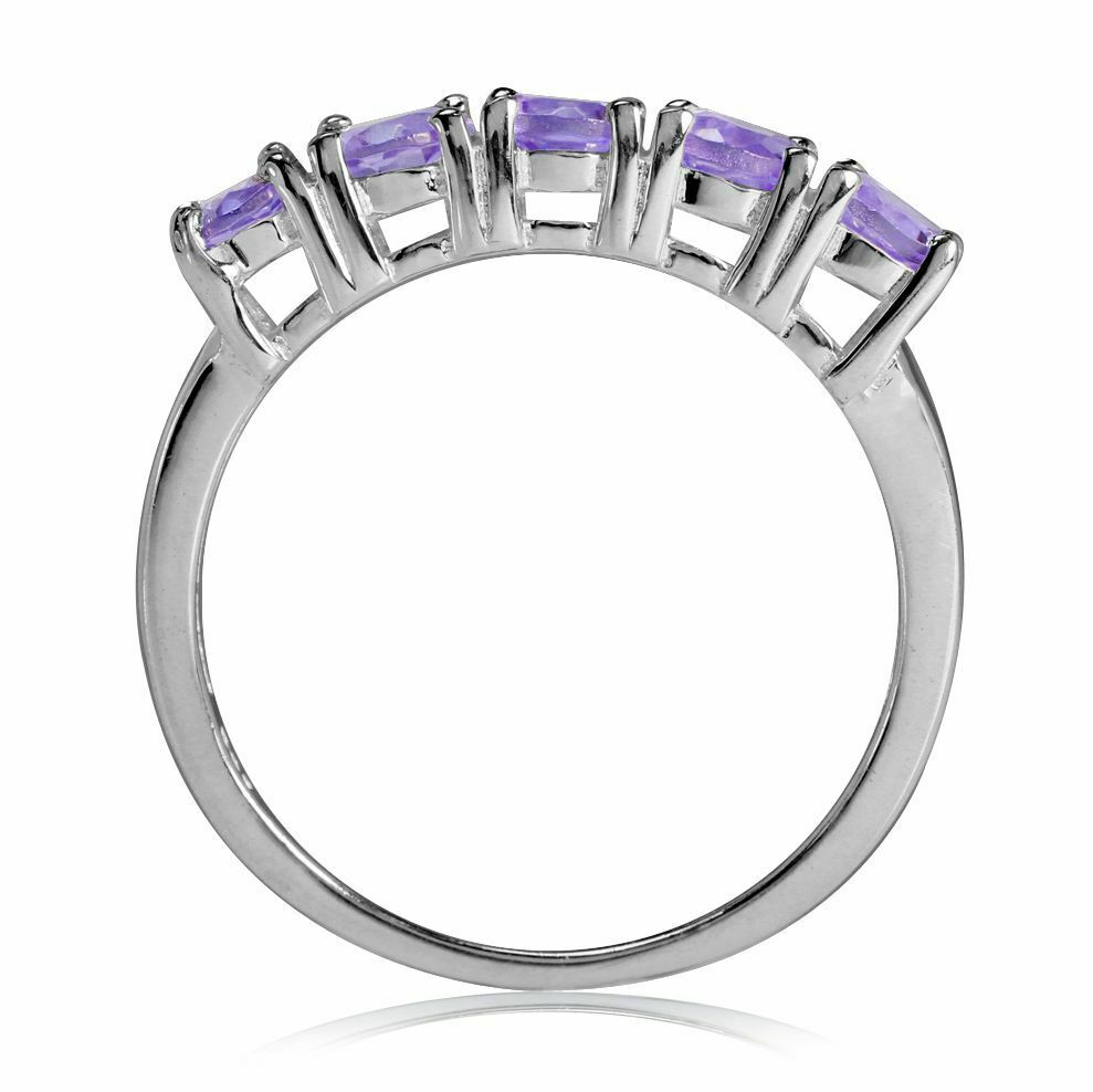 5-Stone Natural Amethyst 925 Sterling Silver Ring - Size 9