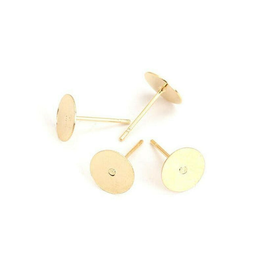 8mm Gold Plt Stainless Steel Ear Post Stud Earring Findings Round Flat Pad-30Pcs