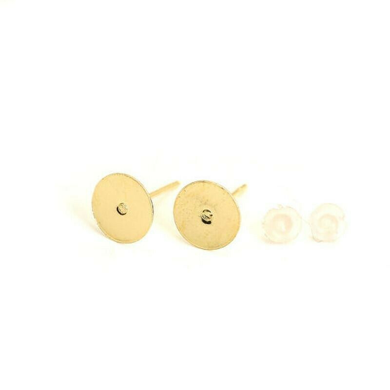 8mm Gold Plt Stainless Steel Ear Post Stud Earring Findings Round Flat Pad-30Pcs