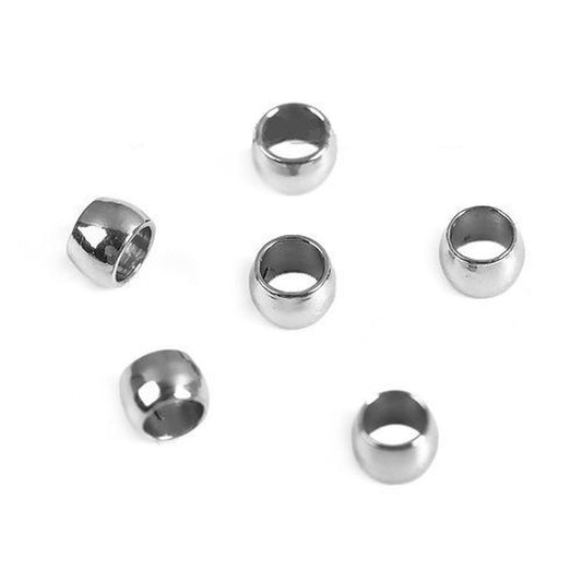 100 Stainless Steel Crimp Beads Cylinder Silver Tone-1.5mm Dia., Hole:0.6mm