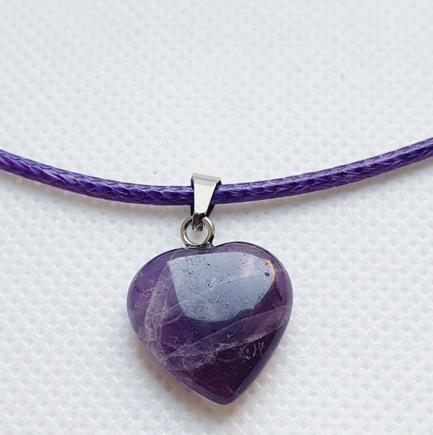 Amethyst Crystal Heart Healing Yoga Reiki Charm Stainless Steel Choker Necklace