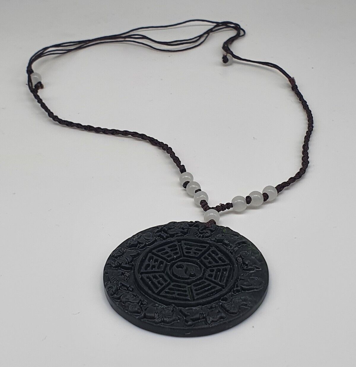 Obsidian Carved Zodiac Gossip Fengshui Amulet Pendant adjustable cord Necklace