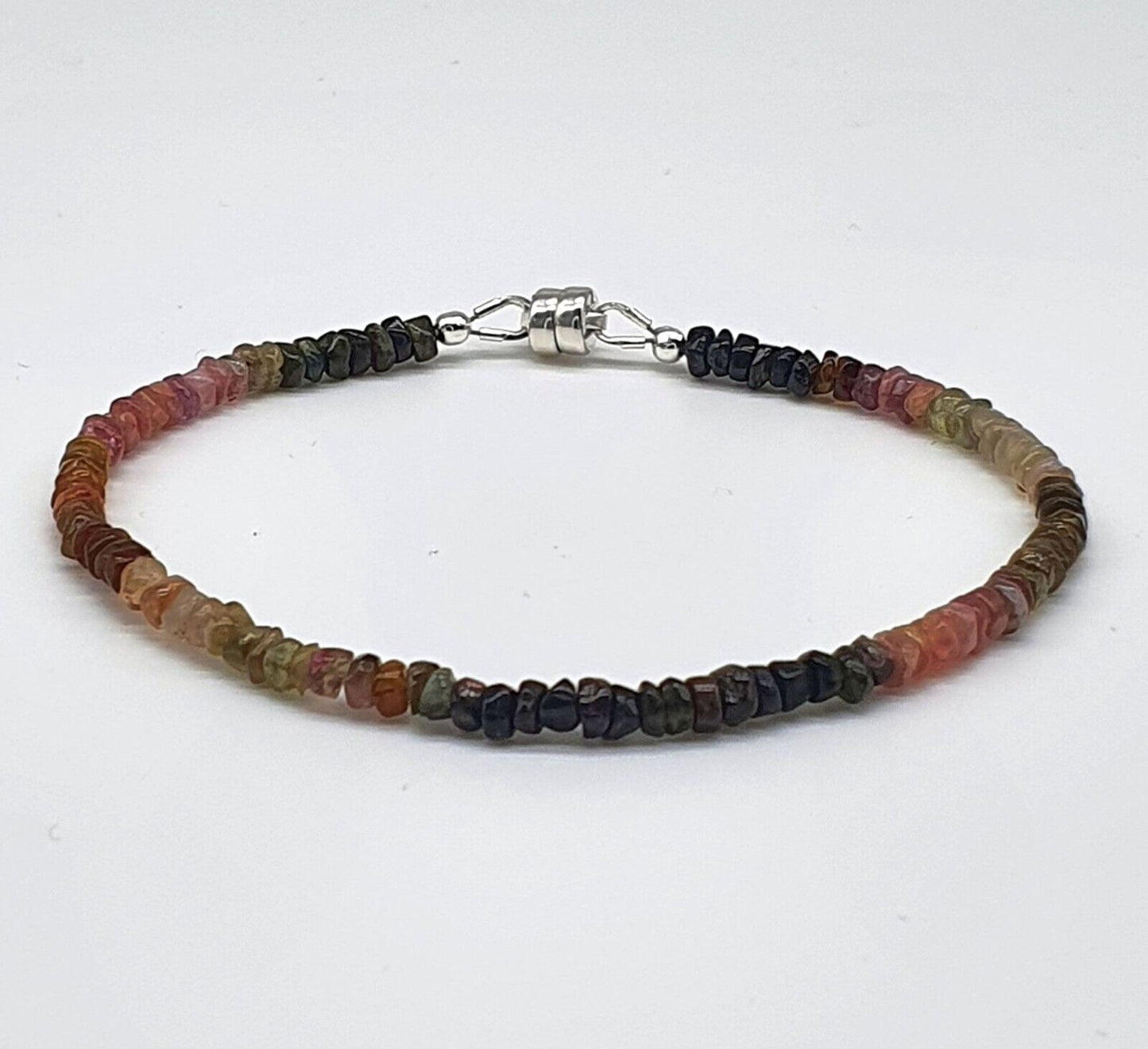 Rainbow Tourmaline 925 Sterling Silver Bracelet with Magnetic Clasp