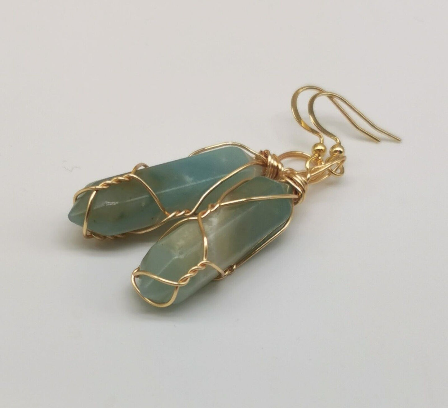 Amazonite Crystal Point Gold Plated Wire Wrapped Artisan Earrings