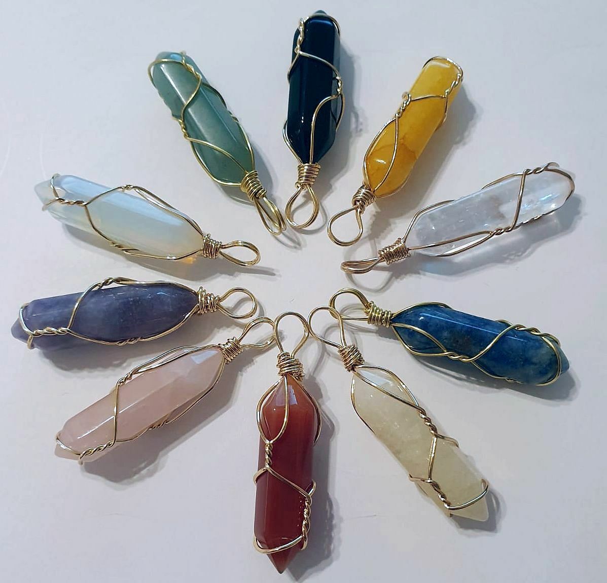 Quartz Crystal Point Gold Plated Wire Wrapped Chakra Healing Pendulum Pendant