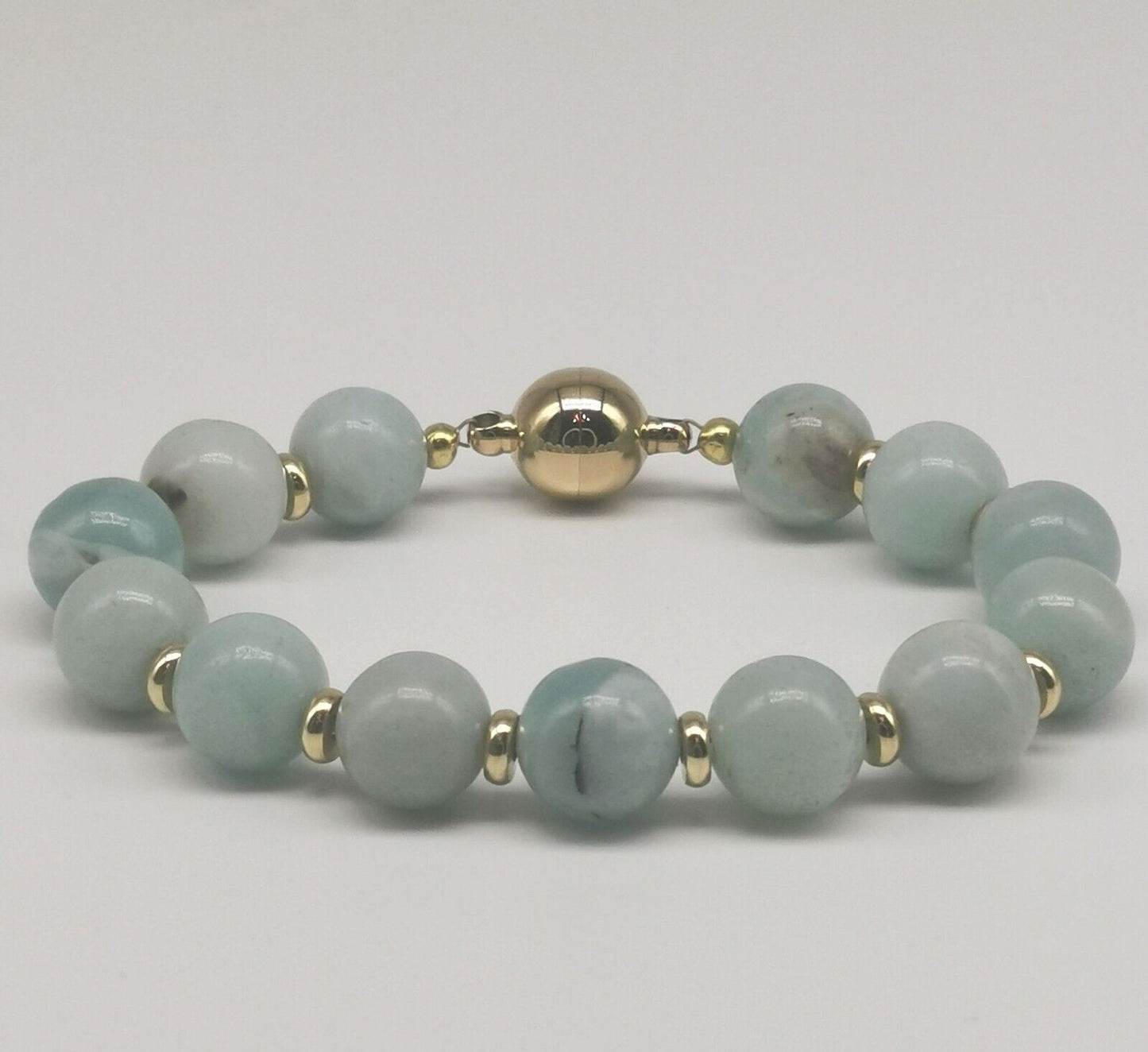 Amazonite Trauma & Anxiety Healing Protection 18K Gold Magnetic Clasp Bracelet