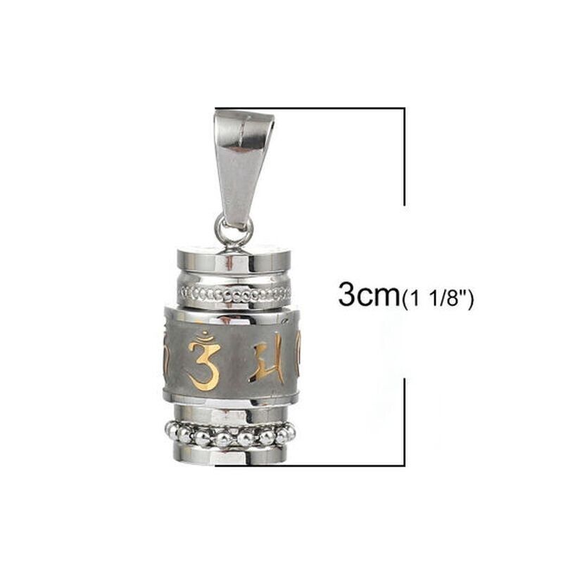 Stainless Steel Cremation Ash Urn Rotatable Cylinder Gold Letter Healing Pendant