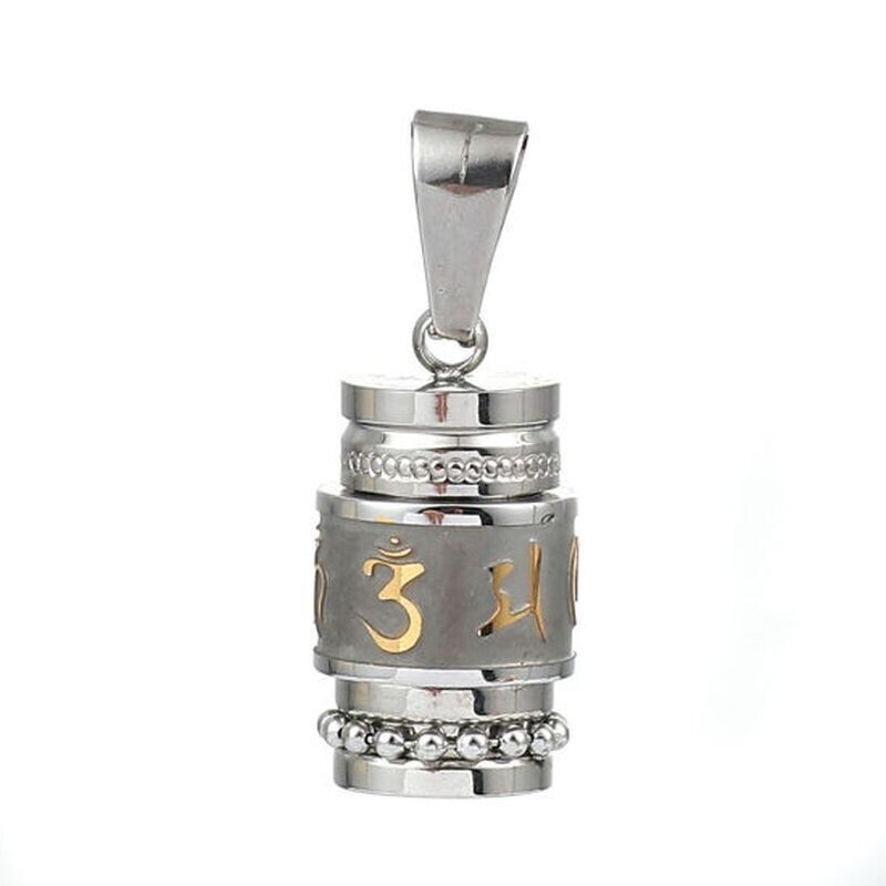 Stainless Steel Cremation Ash Urn Rotatable Cylinder Gold Letter Healing Pendant