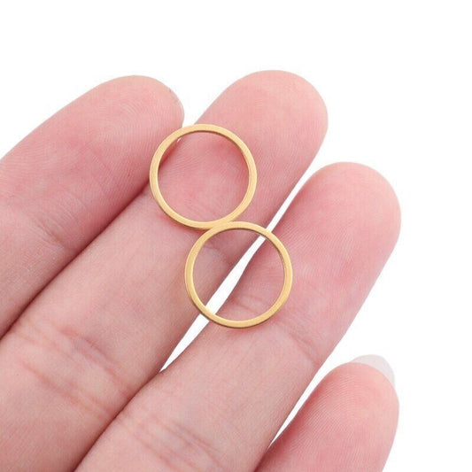 4 Pcs Gold Plated Stainless Steel Connector 16mm Circle Ring Jewellery Findings