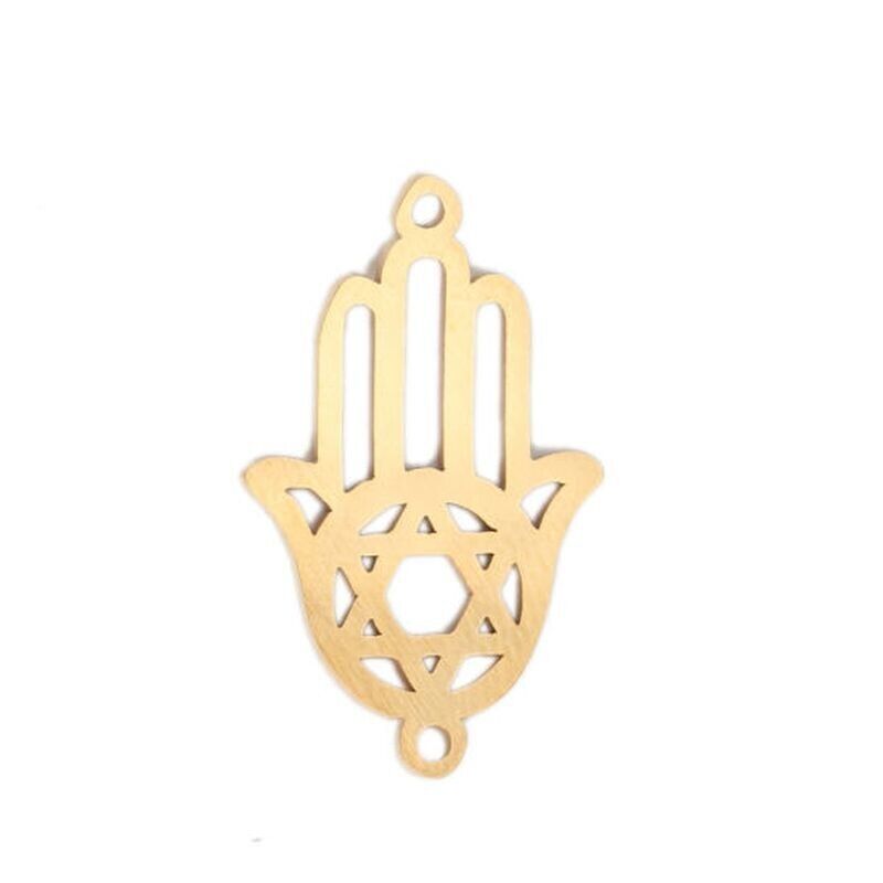 3 Gold Plated Stainless Steel Connector 23mm Hamsa Hand Hexagram Star of David