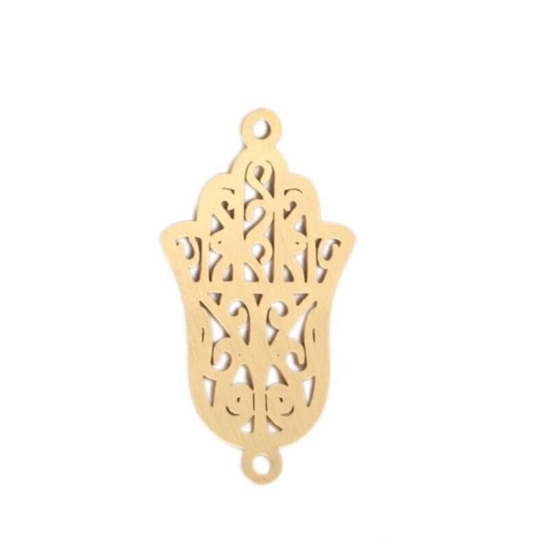 3 Gold Plated Stainless Steel Connector 27mm Hamsa Hand Symbol Jewelry Making