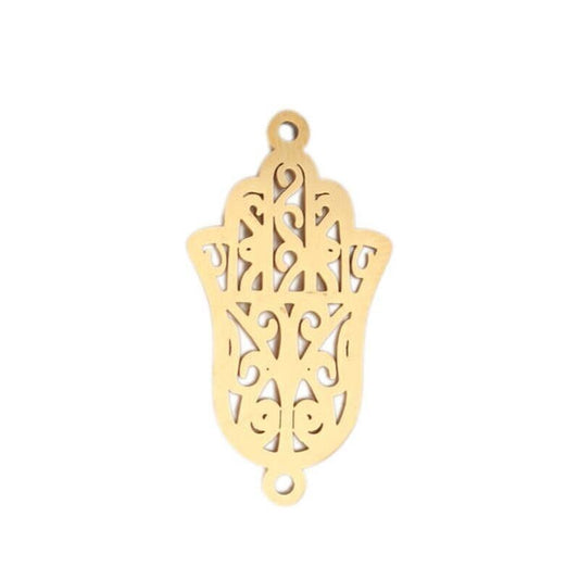 3 Gold Plated Stainless Steel Connector 27mm Hamsa Hand Symbol Jewelry Making