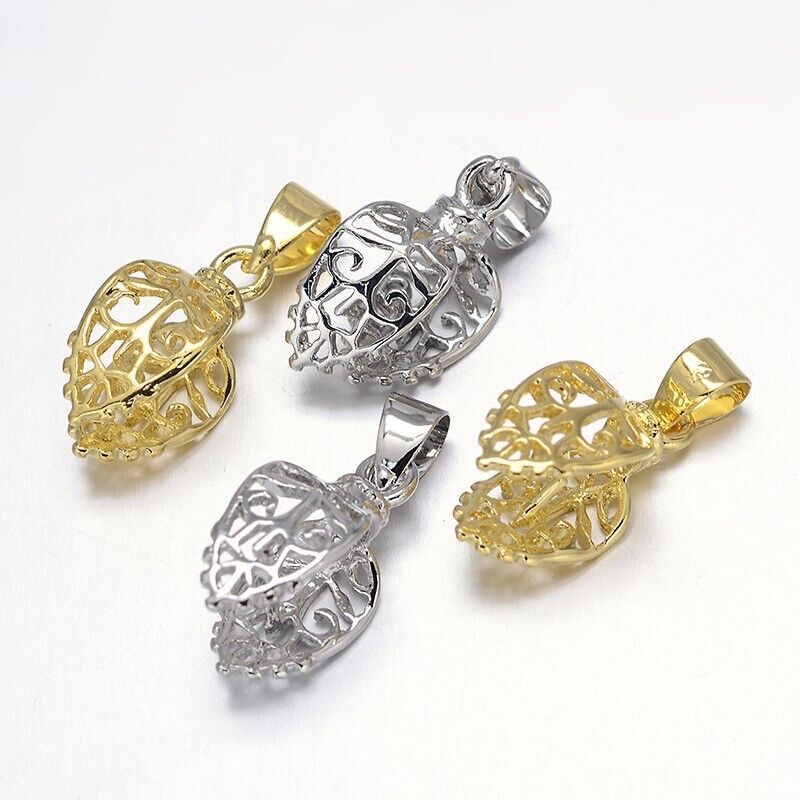 2 Big Filigree Leaf Pendant Pinch Bails Clasps Silver Tone/Gold Plated 18x8x10mm