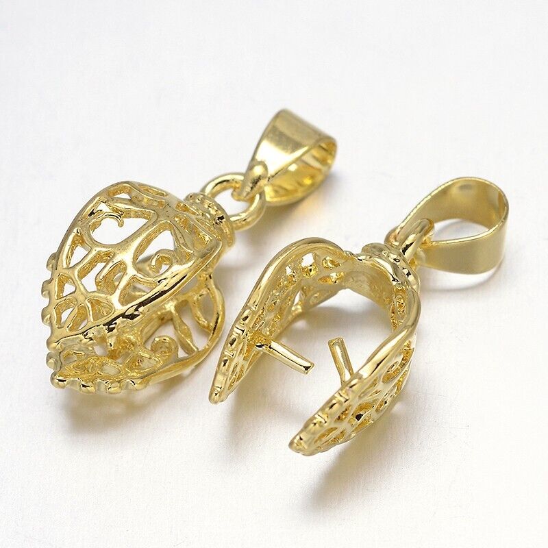 2 Big Filigree Leaf Pendant Pinch Bails Clasps Silver Tone/Gold Plated 18x8x10mm