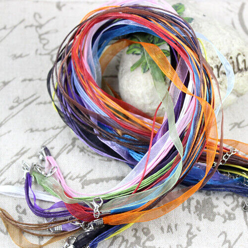 Organza Ribbon & Cotton Cords Necklace with Lobster Clasp, Jewellery Craft 16.5"