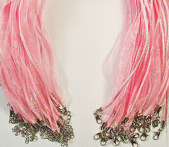 Organza Ribbon & Cotton Cords Necklace with Lobster Clasp, Jewellery Craft 16.5"