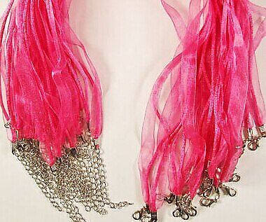 Organza Ribbon & Cotton Cords Necklace with Lobster Clasp, Jewellery Craft 16.5"