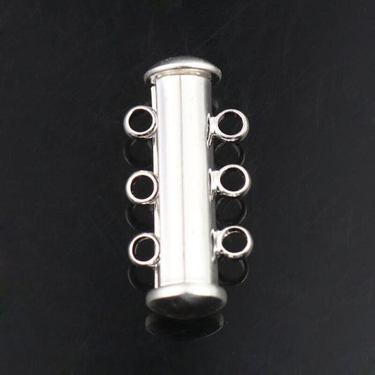 3 Sets Silver Plated Magnetic Slide Lock Clasps Tube 3 Strands 21x9mm