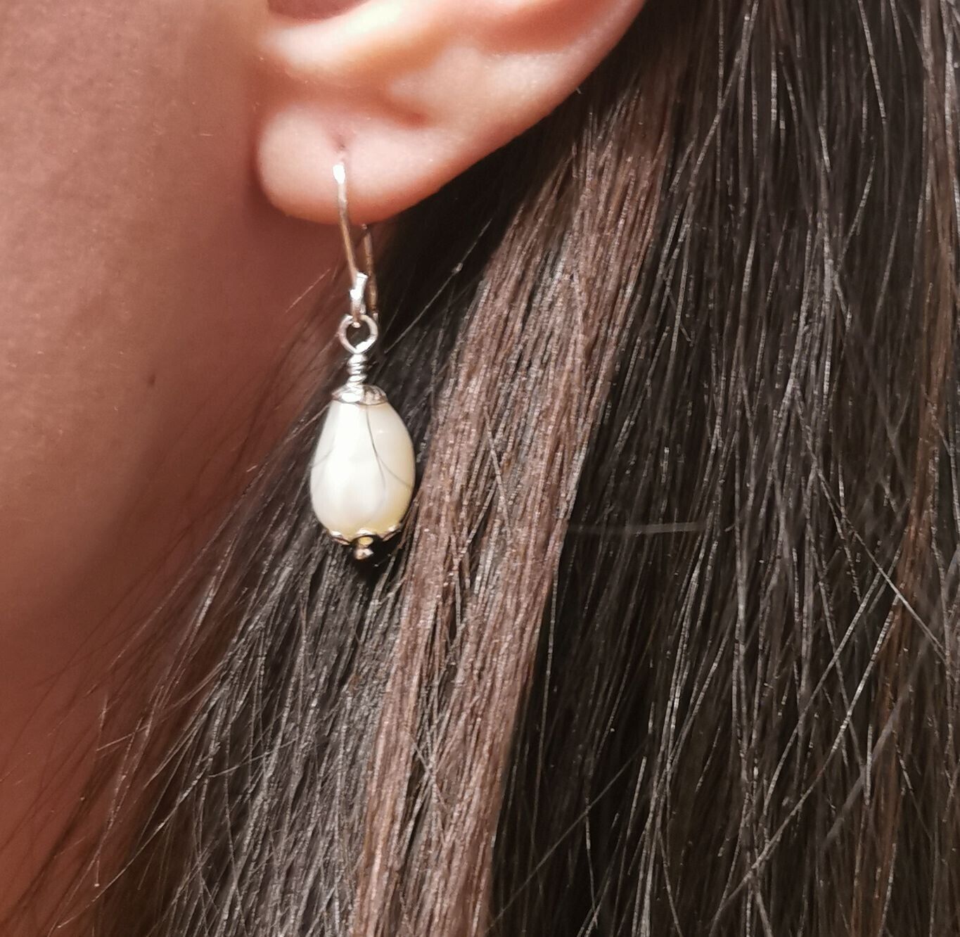 Drop Freshwater White Baroque Pearls 925 Sterling Silver Earrings