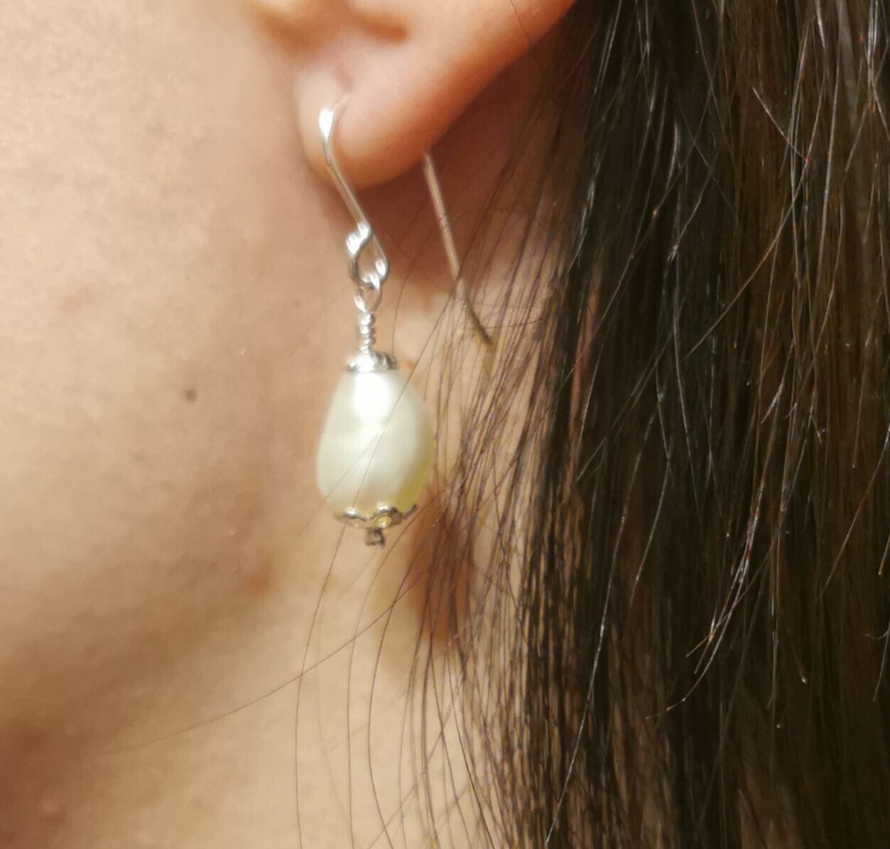 Drop Freshwater White Baroque Pearls 925 Sterling Silver Earrings