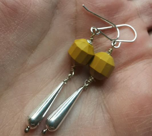 Yellow Mookaite 925 Sterling Silver Long Drop Earrings