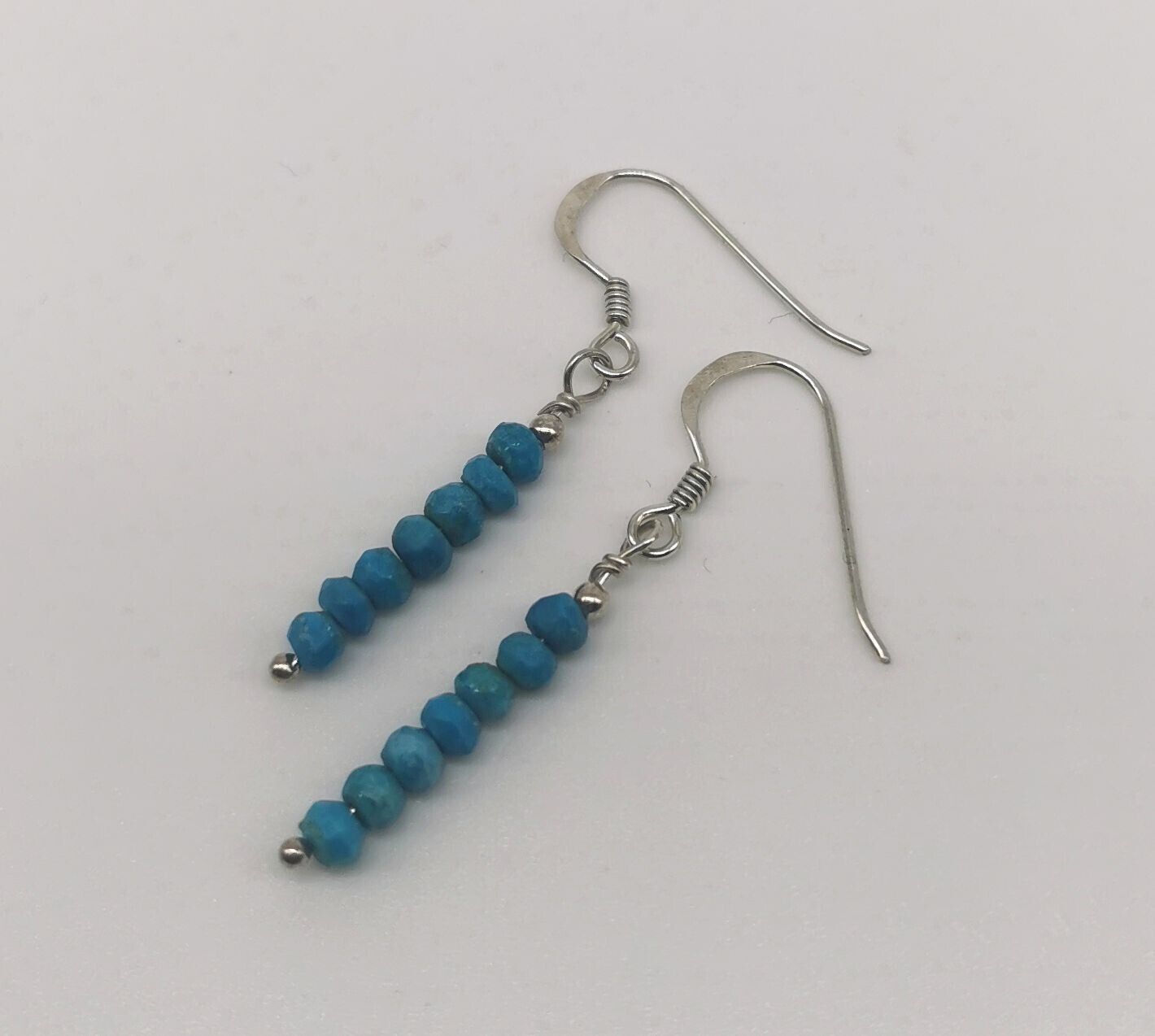 Blue Turquoise Faceted Beads 925 Sterling Silver Minimalist Artisan Earrings
