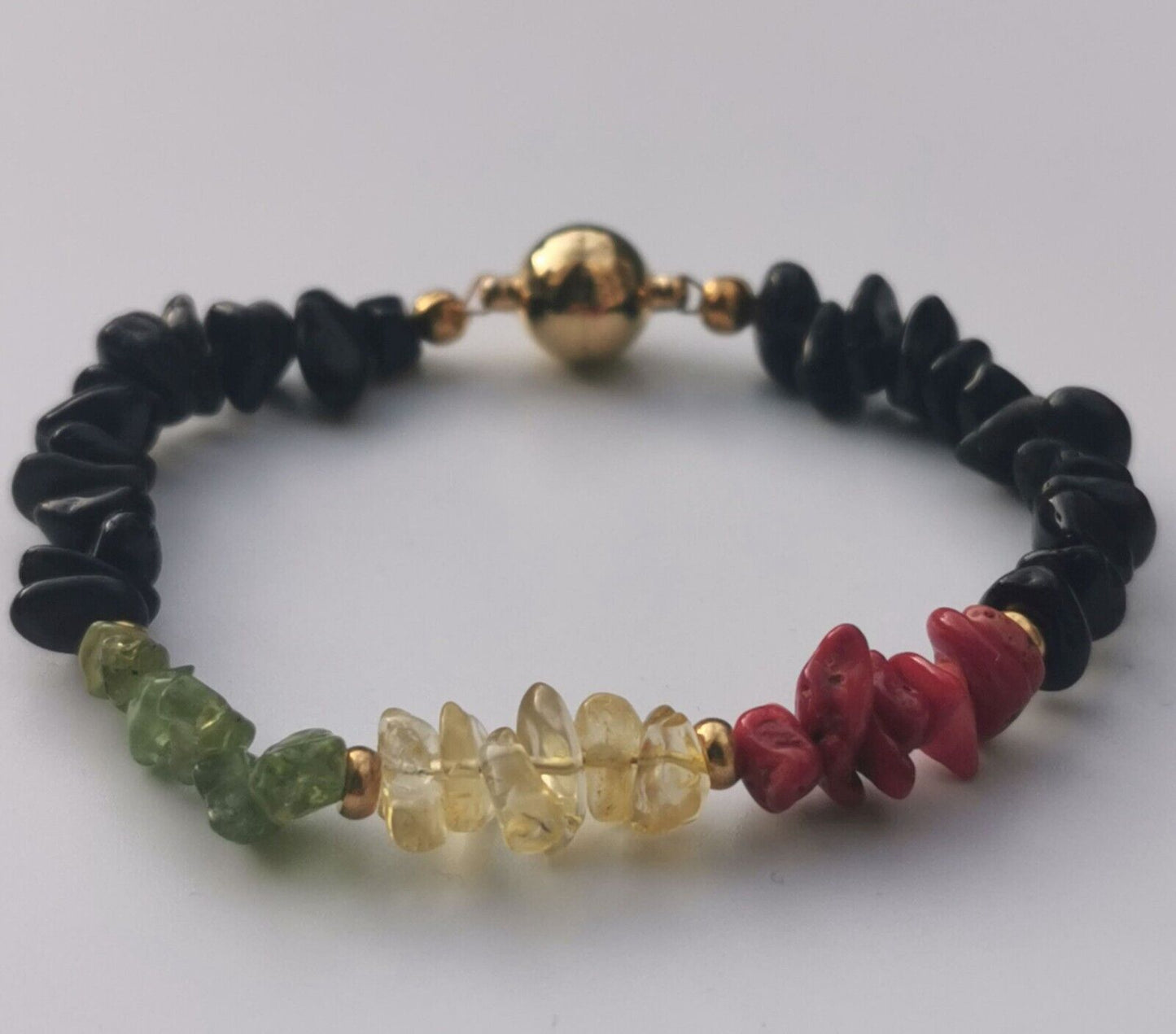 Reggae Rasta Jamaica Style Gold Plated Bracelet with Gemstones & Magnetic Clasp