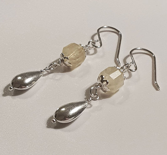 Faceted Citrine 925 Sterling Silver Long Drop Earrings