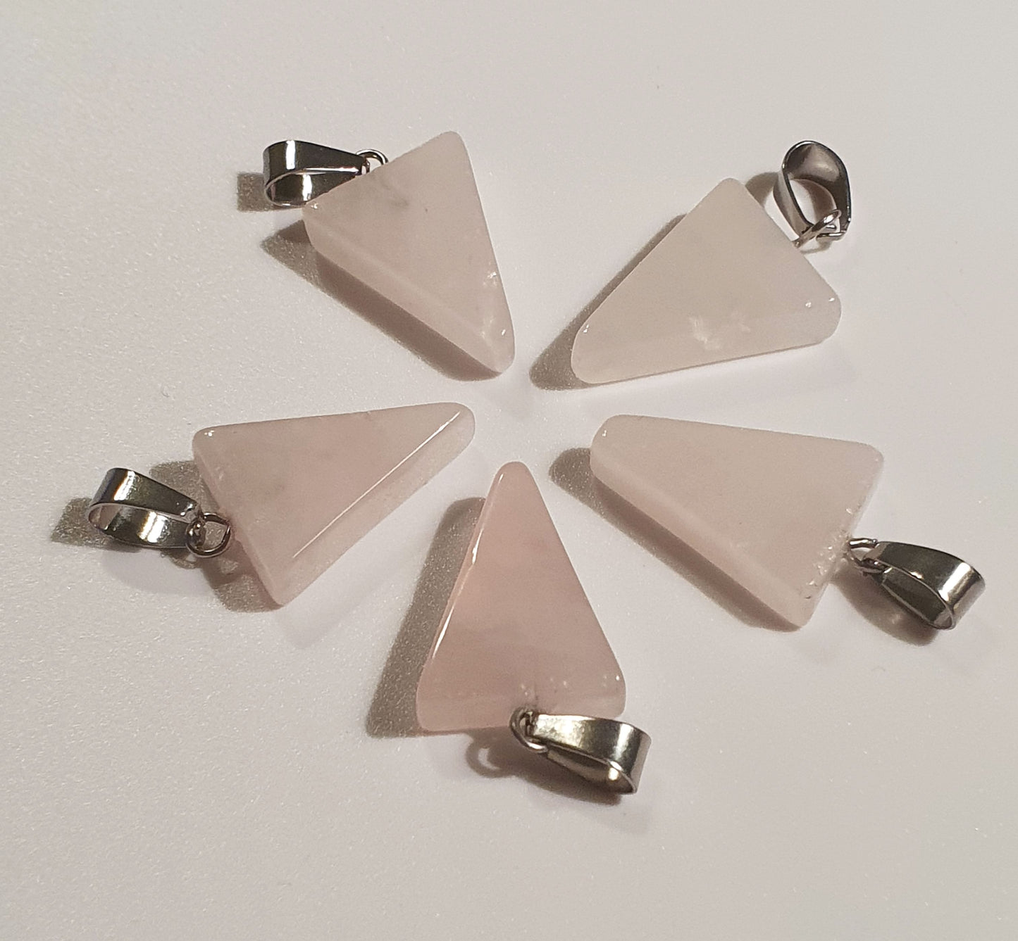 5 Pcs Natural Rose Quartz Triangle Pendant Healing Gemstone Reiki Yoga Wholesale