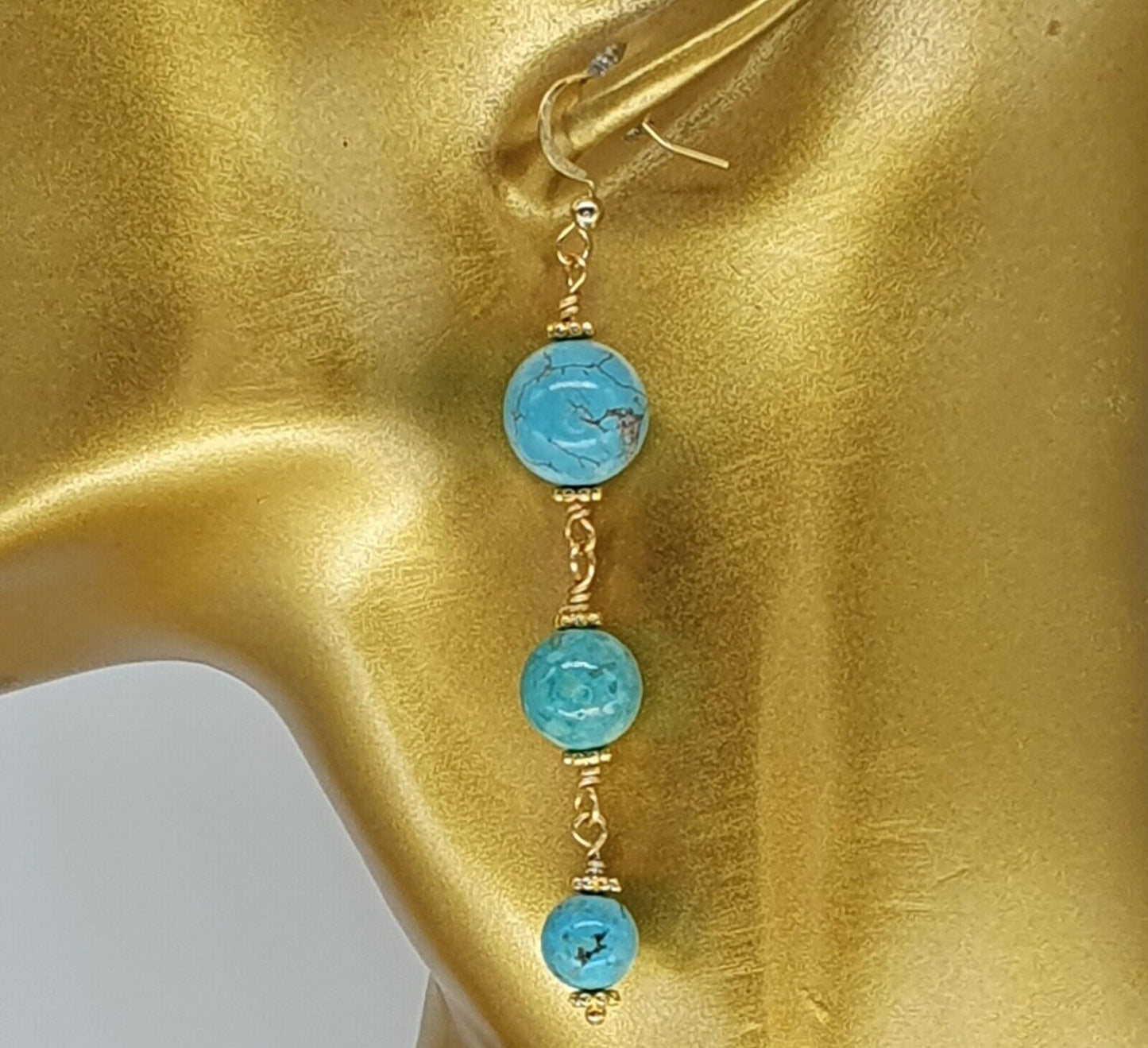 Turquoise Howlite 18K Gold Plated Handmade Artisan Long Dangle Earrings