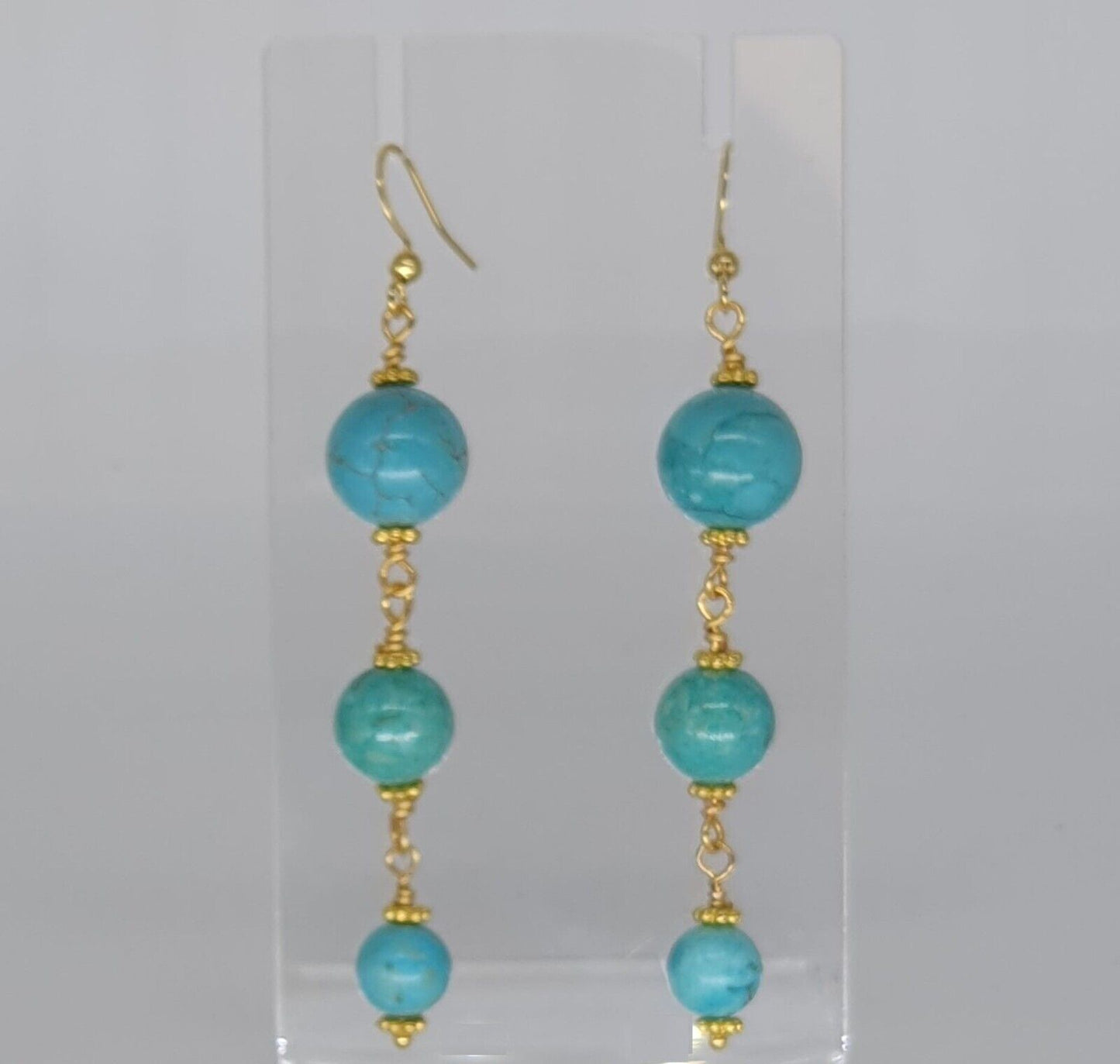 Turquoise Howlite 18K Gold Plated Handmade Artisan Long Dangle Earrings