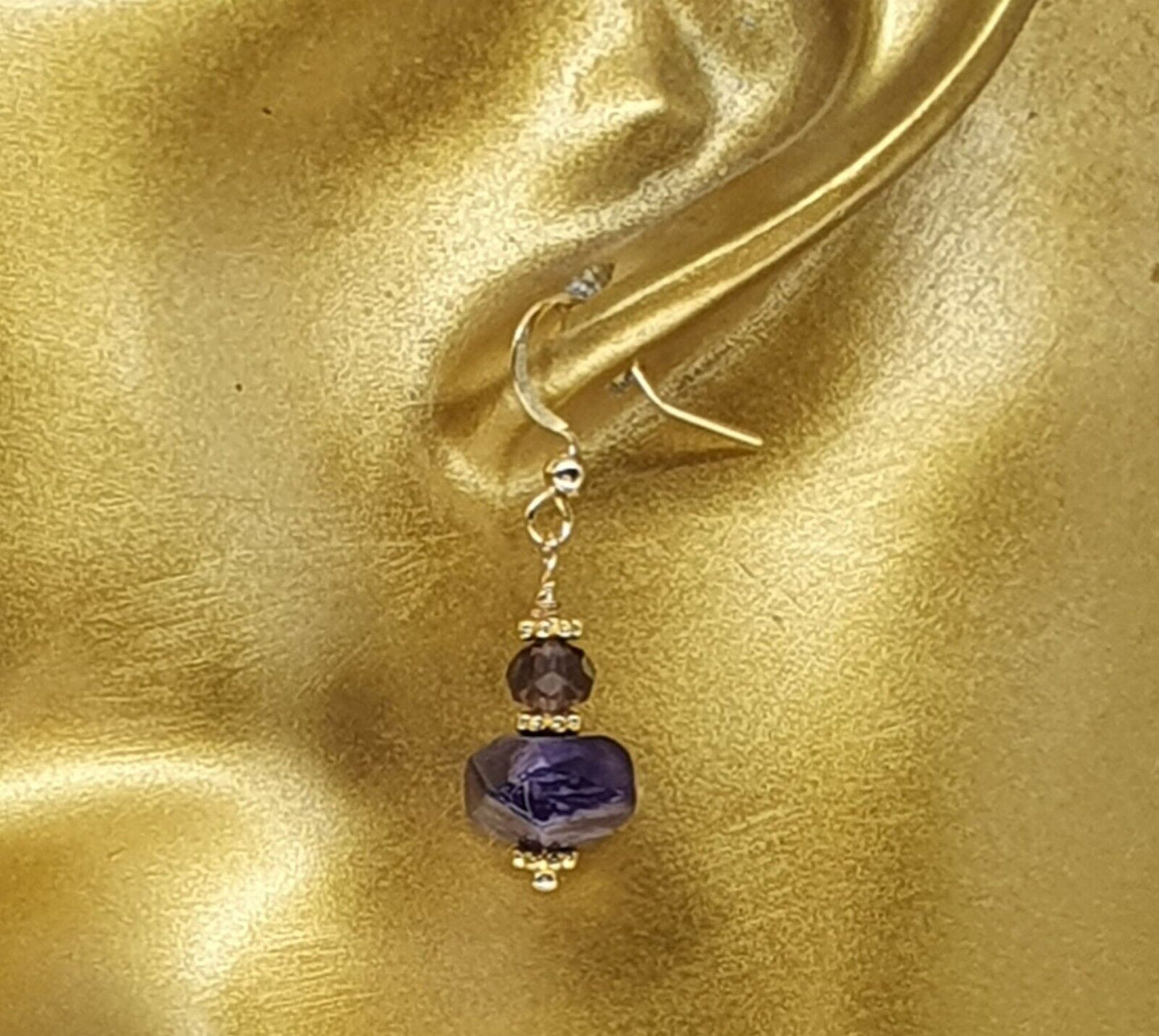 Natural Amethyst 18K Gold Plated Handmade Artisan Earrings
