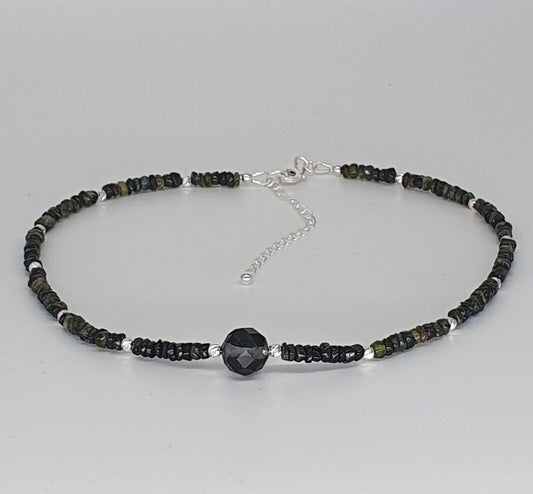Black Tourmaline 925 Sterling Silver / Gold Fill Choker Necklace Handmade