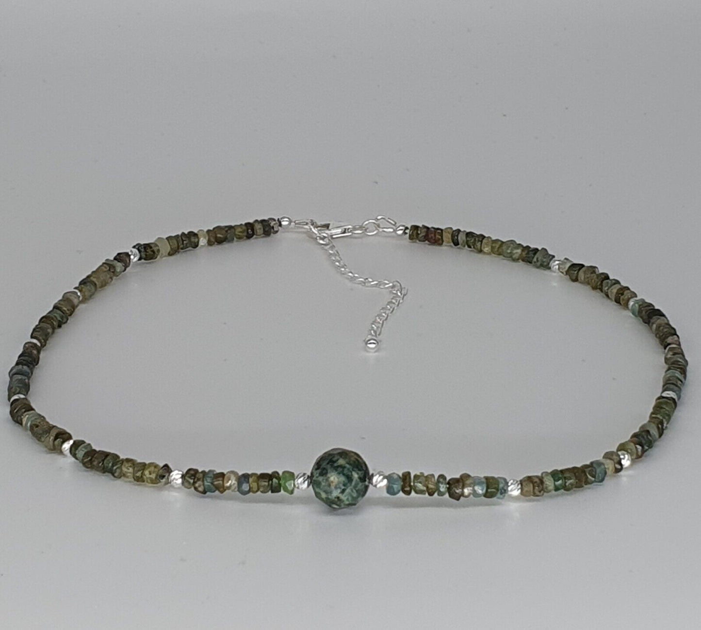 Green Tourmaline 925 Sterling Silver / Gold Fill Choker Necklace Handmade