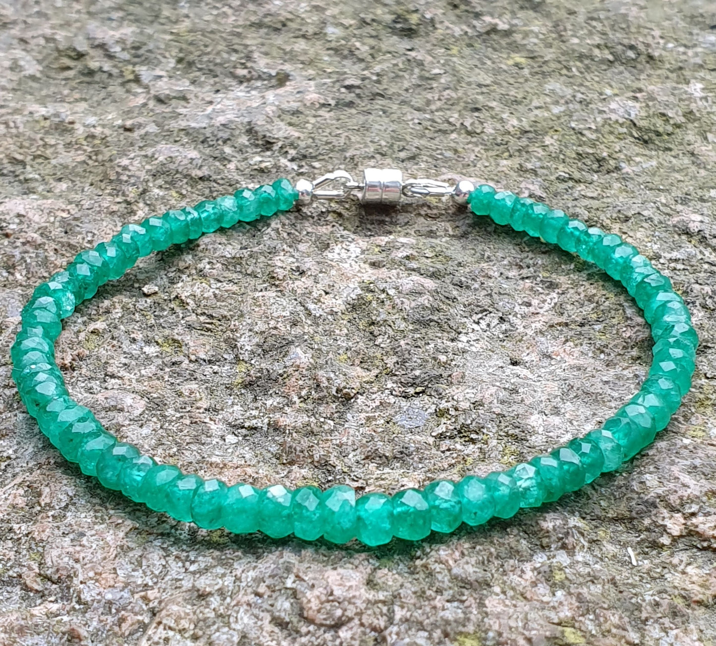 Green Emerald 925 Sterling Silver Bracelet with Magnetic Clasp