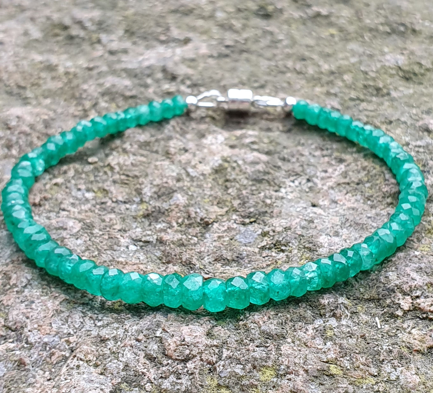 Green Emerald 925 Sterling Silver Bracelet with Magnetic Clasp