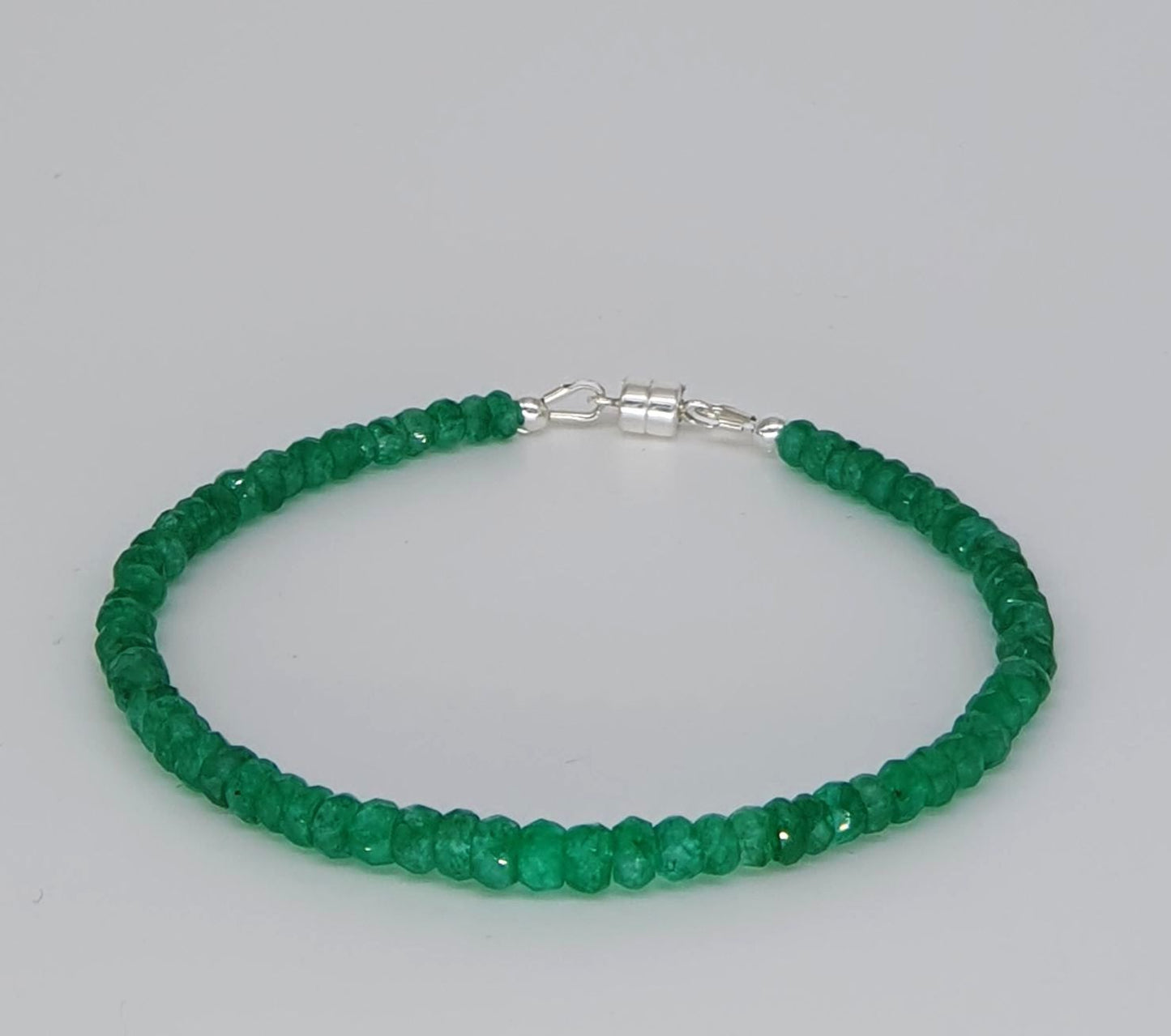 Green Emerald 925 Sterling Silver Bracelet with Magnetic Clasp