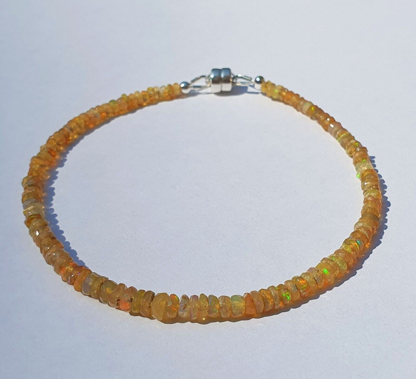 Genuine Yellow Fire Opal 925 Sterling Silver Bracelet with Magnetic Clasp