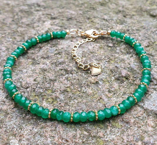 Green Onyx Bracelet 18K Gold Plated, Stackable, Adjustable