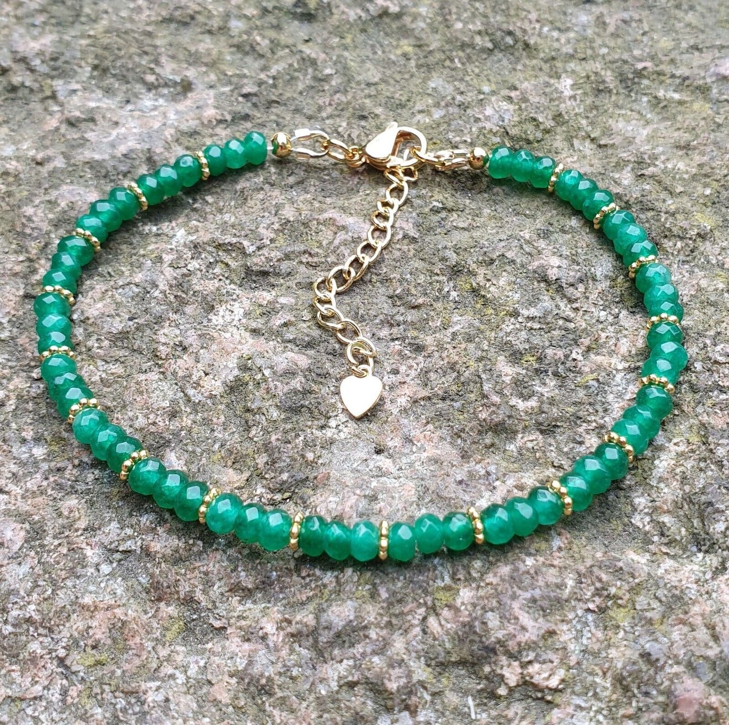 Green Onyx Bracelet 18K Gold Plated, Stackable, Adjustable