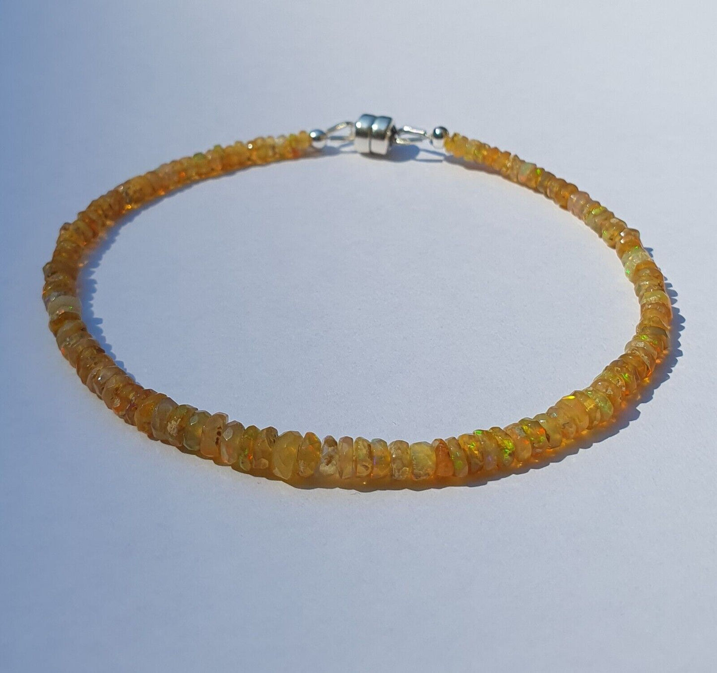 Genuine Yellow Fire Opal 925 Sterling Silver Bracelet with Magnetic Clasp